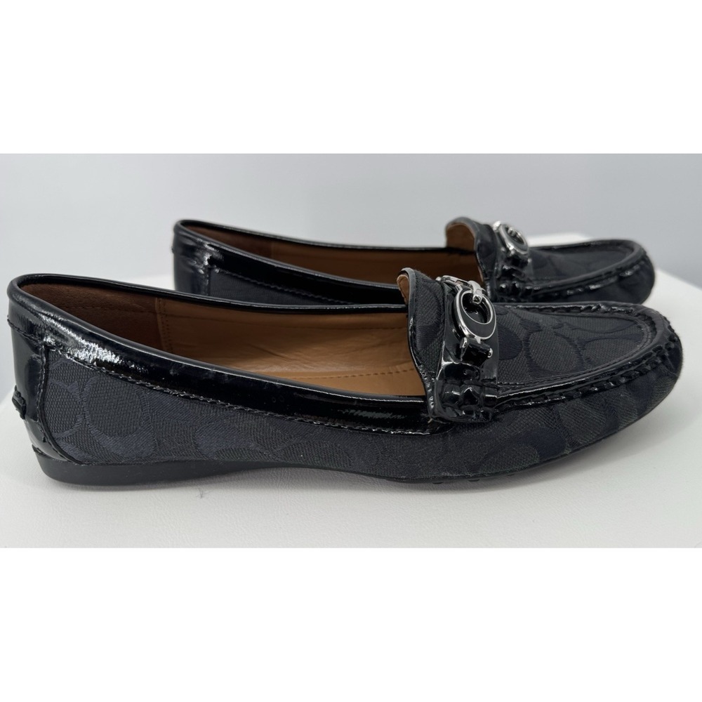 Coach Womens Black Signature Canvas Horsebit Loafers Slip On Flats Size 8.5B